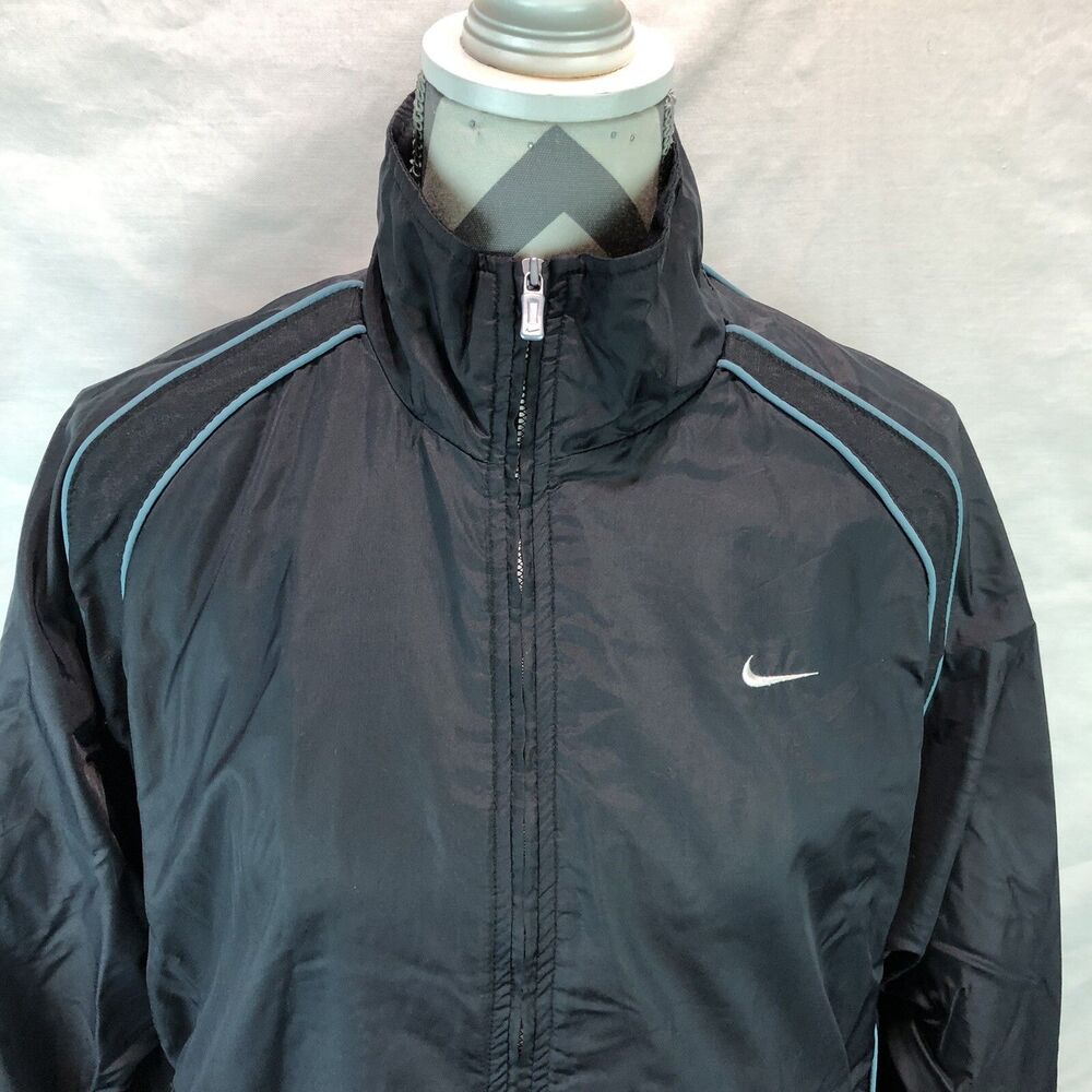 Nike Full Zip Windbreaker Lined Jacket Vintage Black Large 12-14 DDD6